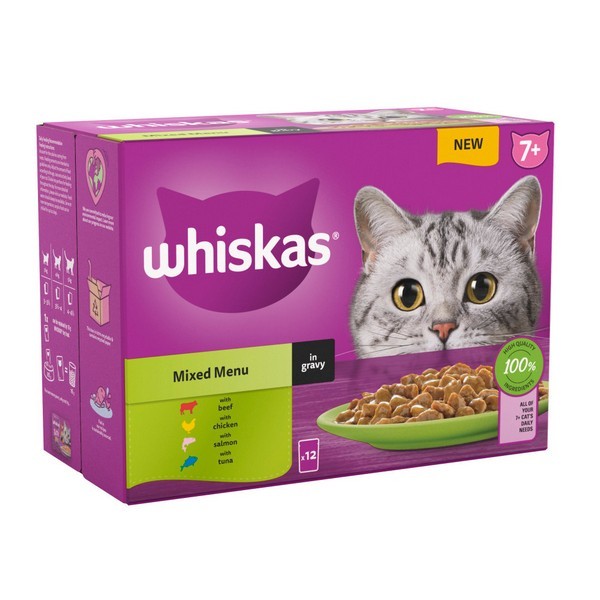 Whiskas 7+ Cat Pouches Mixed Menu In Gravy 12X85G