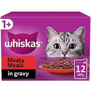 Whiskas Wet 1+ Adult Cat Food Meaty Meals In Gravy 12X85G Pouches