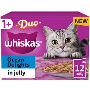 Whiskas Wet 1+ Adult Cat Food Duo Ocean Delights In Jelly 12X85G Pouches