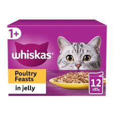 Whiskas Poultry Feasts In Jelly 1+ Adult Wet Cat Food Pouches 12X85G