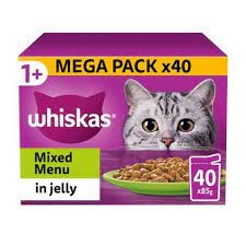 Whiskas Wet 1+ Adult Cat Food Mixed Menu In Jelly 40X85G Pouches